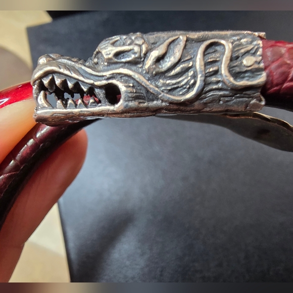 Slver And Red reptile leather and  Dragon Bracelet - Picture 5 of 11